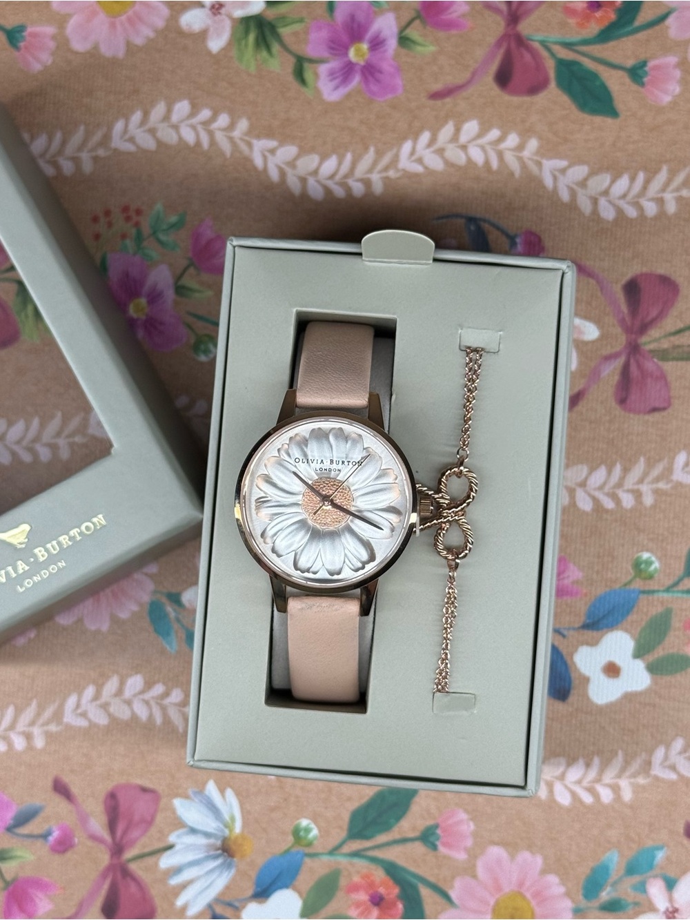 OLIVIA BURTON Rose Gold Case Watch with Blush Leather Strap and Daisy Dial